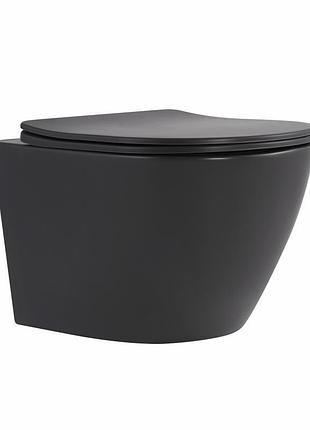 Унитаз подвесной qtap robin ultra quiet 520×365×340 мм, anthracite, с сиденьем slim duroplast / soft-close / quick release