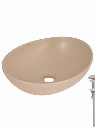 Раковина накладная qtap dove 415x340x140 мм, beige, овальная, с донным клапаном qtdov188sb49784