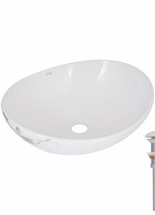Раковина накладная qtap dove 415x340x140 мм, marble, овальная, с донным клапаном qtdov188sb49785