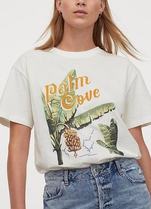 Футболка белая с качественным принтом palm cove desmond &amp; dempsey x h&amp;m