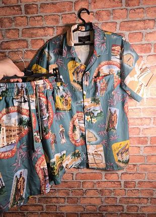 Комплект шорты и рубашка гавайские пляжные костюм для пляжа liquor n poker tennis club retro cuba set