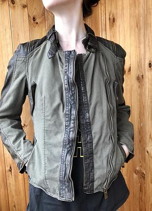 Maze кожаная куртка косуха хаки зелёная байкер