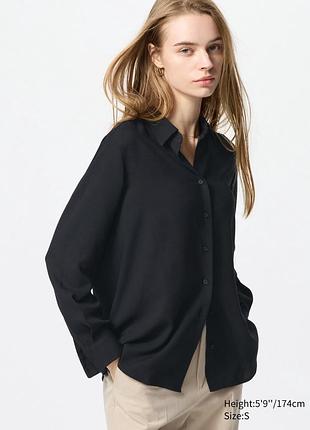 Женская классическая черная блуза uniqlo из вискозы