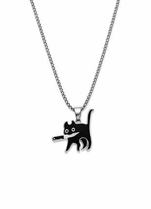 Стильний кулон з котиком на ланцюжку 🖤
