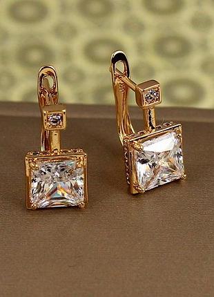 Сережки xuping jewelry айсберг з білим каменем 1,5 см золотисті love-shopping