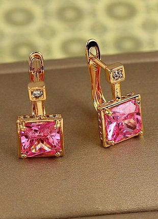 Серьги xuping jewelry айсберг с розовым камнем 1,5 см золотистые love-shopping