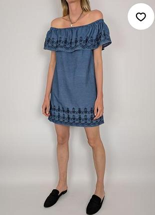 Платье denim co новое джинсовое с воланом по верху и элементами вышивки 14 р-ру.