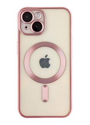 Чехол tpu metallic chrome full camera magsafe для iphone 15 rose