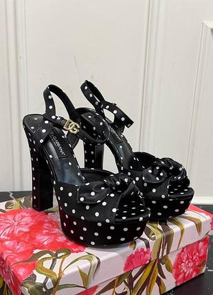 Босоножки туфли на каблуке черные в горох d&amp;g dolce gabbana
