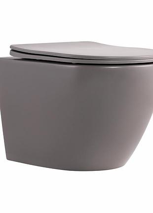 Унитаз подвесной qtap robin ultra quiet 520×365×340 мм, stone grey, с сиденьем slim duroplast / soft-close / quick release