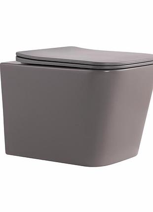 Унитаз подвесной qtap tern ultra quiet 520×345×325 мм, stone grey, с сиденьем slim duroplast / soft-close / quick release