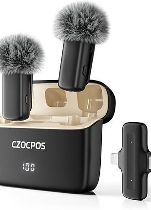 Бездротовий петличний мікрофон czocpos 2в1 для iphone/android, 2 мікрофони, кейс