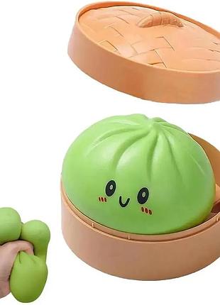 Игрушка 10 см большой сквиш зеленый пельмень dumpling, mystery dumpring, squishies dumpling