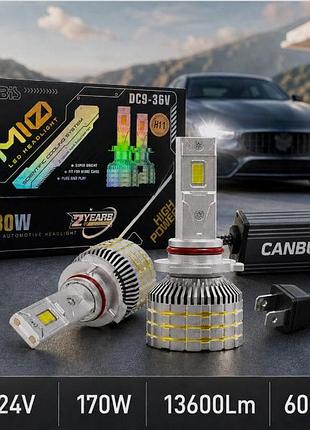 Штатные led лампы h7 светодиодные yobis m10 цоколь h7 мощность 170w 13600lm 6000k белый 12-24v canbus