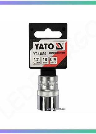 Головка торцева yato квадрат 1/2" spline m18 мм l=38 мм crv для ключа торцевого інструмент