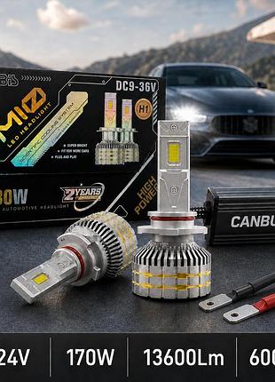 Штатные led лампы h1 светодиодные yobis m10 цоколь h1 мощность 170w 13600lm 6000k белый 12-24v canbus