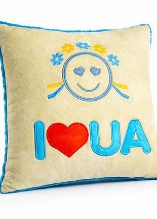 Декоративна подушка ua для подарунка м'яка подушка з написом i love ua для інтер'єру та затишку