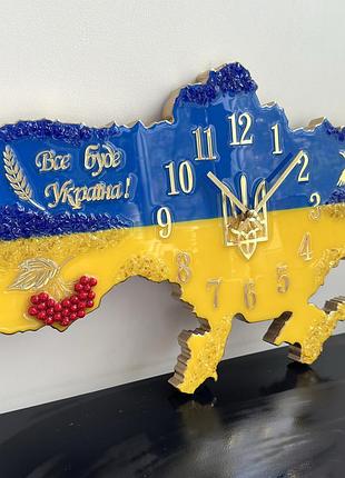 Часы настенные из эпоксидной смолы "карта украины" 150х100 см