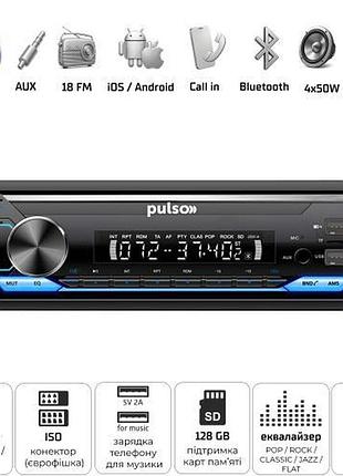 Автомагнітола pulso-110311:rgb, usb, fm, rca, lcd-дисплей, 4х50 вт, керування через bluetooth
