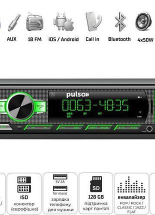 Автомагнитола pulso-110511:rgb, usb, fm, rca, lcd-дисплей, 4х50 вт, управление по bluetooth