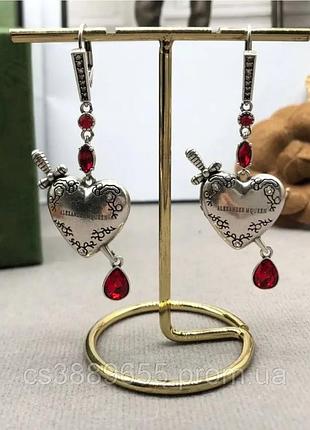 Сережки олександр маккуїн heart locket dagger earrings silver люкс якість