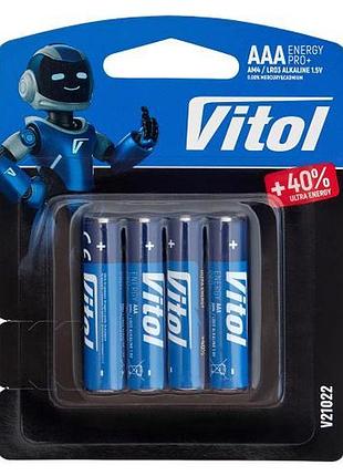 Батарейка vitol v21022 блистер щелочная lr03 aaа (4/48 шт)