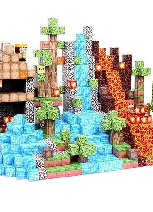 Магнитный конструктор кубики minecraft водопад с магмой и пещерой майнкрафт конструктор на магнитах 128 кубиков