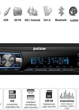 Автомагнитола pulso-110611:rgb, usb, fm, rca, lcd-дисплей, 4х50 вт, управление по bluetooth