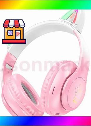 Bs навушники hoco w42 best mix cat ear bluetooth з котячими вушками та led-підсвіткою рожеві з білим bas77/n