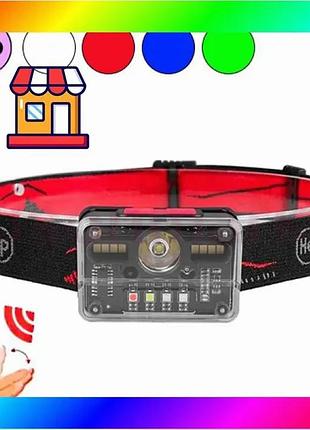 Bs-ліхтар налобний акумуляторний best mix m-006 xpg+8smd+4smd із сенсорним керуванням, червоний, синій bas77/n