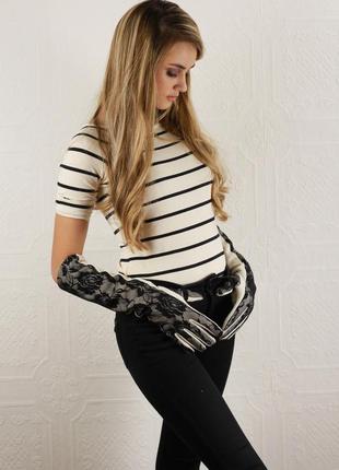 Жіночі довгі рукавички з гіпюром на флісі розмір 6,5-7-8