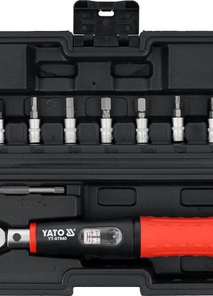 Ключ динамометричний прецизійний yato з квадр 1/4", f= 5-25 нм, l= 240 мм з викрут. вставками, 11ел