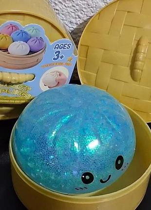 Сквиш пельмень 10 см в коробочке, игрушка антистресс glitter dumpling улыбающийся пельешка в пароварке