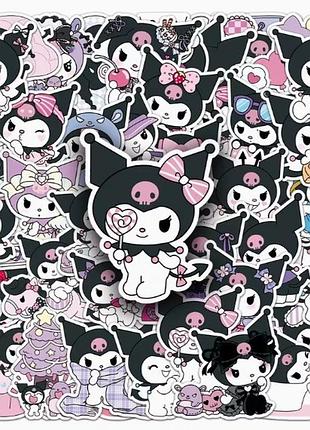 Набор наклеек куроми (kuromi, hello kitty / sanrio), 50 шт, 2-4 см, виниловые мини стикеры