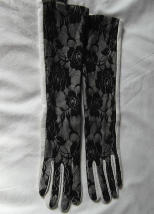 Женские длинные перчатки с гипюром на флисе размер 6,5-7-84 фото