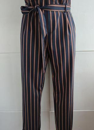 Стильные брюки zara в полоску с поясом