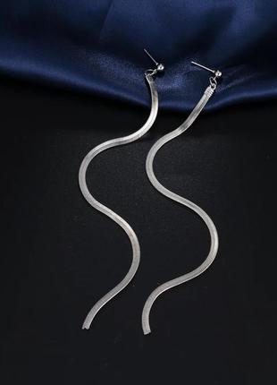 Длинные висячие серьги цепочки, эффектные сережки серебро1 фото