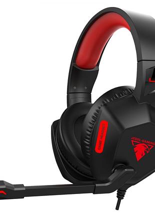 Игровые наушники с микрофоном черные с красным накладные