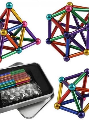 Конструктор магнитный neo 64 детали, разноцветный, в металлической коробке