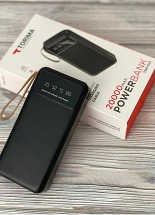 Зовнішній акумулятор power bank torima trm-1021 20000 mah батарея заряджання чорний