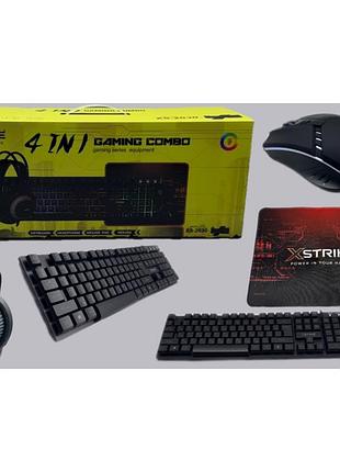 Игровой набор для геймера xstrike xs-2030 4 в 1, клавиатура, мышь, наушники, коврик, rgb подсветка, usb