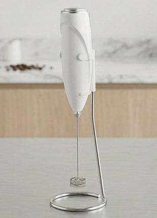 Капучинатор milk frother, електричний, ручний, на батарейках aa, з підставкою, білий
