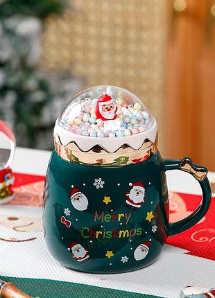 Кружка с крышкой новогодняя santa claus 13663 400 мл зеленая