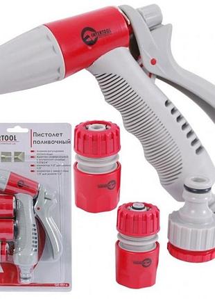 Пистолет-распылитель intertool ge-0016 для полива, 3 режима, адаптер 1/2", 3/4", 2 коннектора 1/2"