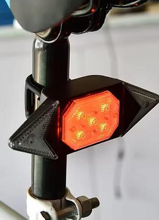 Велофонарь аккумуляторный с указанием поворотов и пультом управления red+yellow+blue зу microusb ly-6700