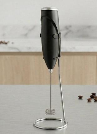 Капучинатор milk frother, електричний, ручний, 22 см, на батарейках aa, з підставкою, чорний