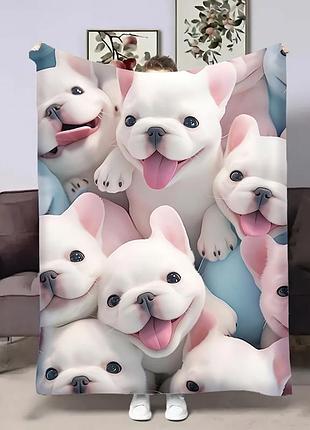 Плед щенки, 3d плюшевый, 160×200 см, полуторный, мягкий