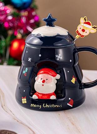 Кружка с крышкой новогодняя merry christmas 13667 400 мл синяя