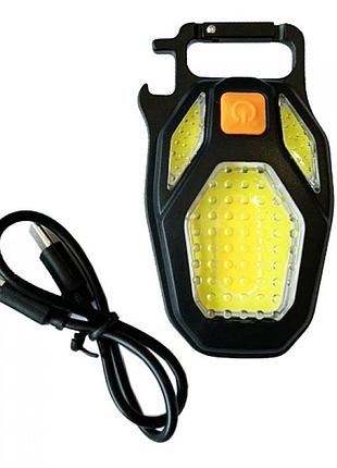 Ліхтар брелок multitool ll-203-cob, cob діод, 3 світлодіоди, 6 режимів, usb type-c, магніт, карабін