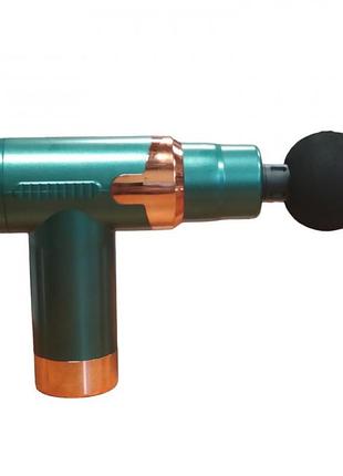 Массажер мышечный ручной 4 насадки на аккумуляторе зеленый fascial gun jy-760